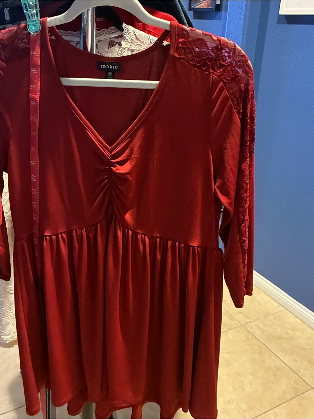 torrid Red Lace-Sleeve Babydoll Blouse